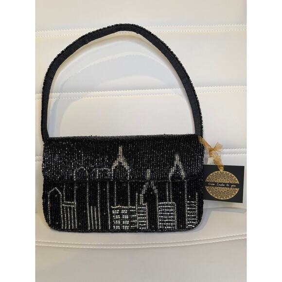 New York City Skyline Beaded Shoulder Hand Bag City Views Viral Made in India - Picture 3 of 9